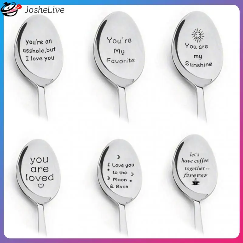 Ice Spoon I Love You Blessing Words Stainless Steel Long Handle Ice Spoon Couple Gift Together Forever Coffee Lettering Spoon Kitchen Item