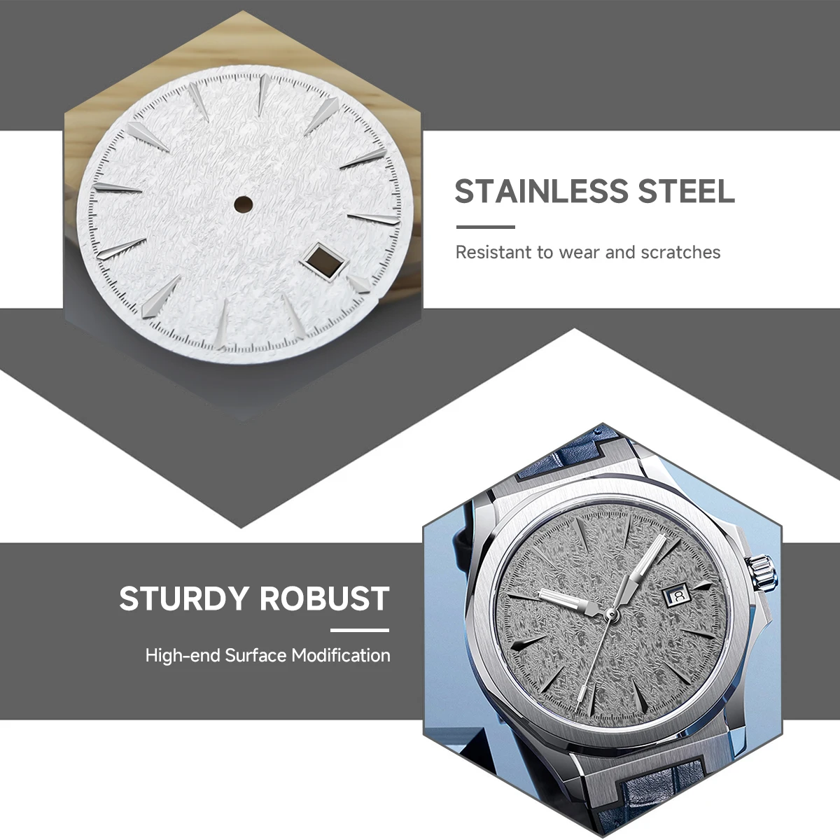 Elegant 35mm DIY Mechanical Single Calendar Watch Face with 3D Nail Details