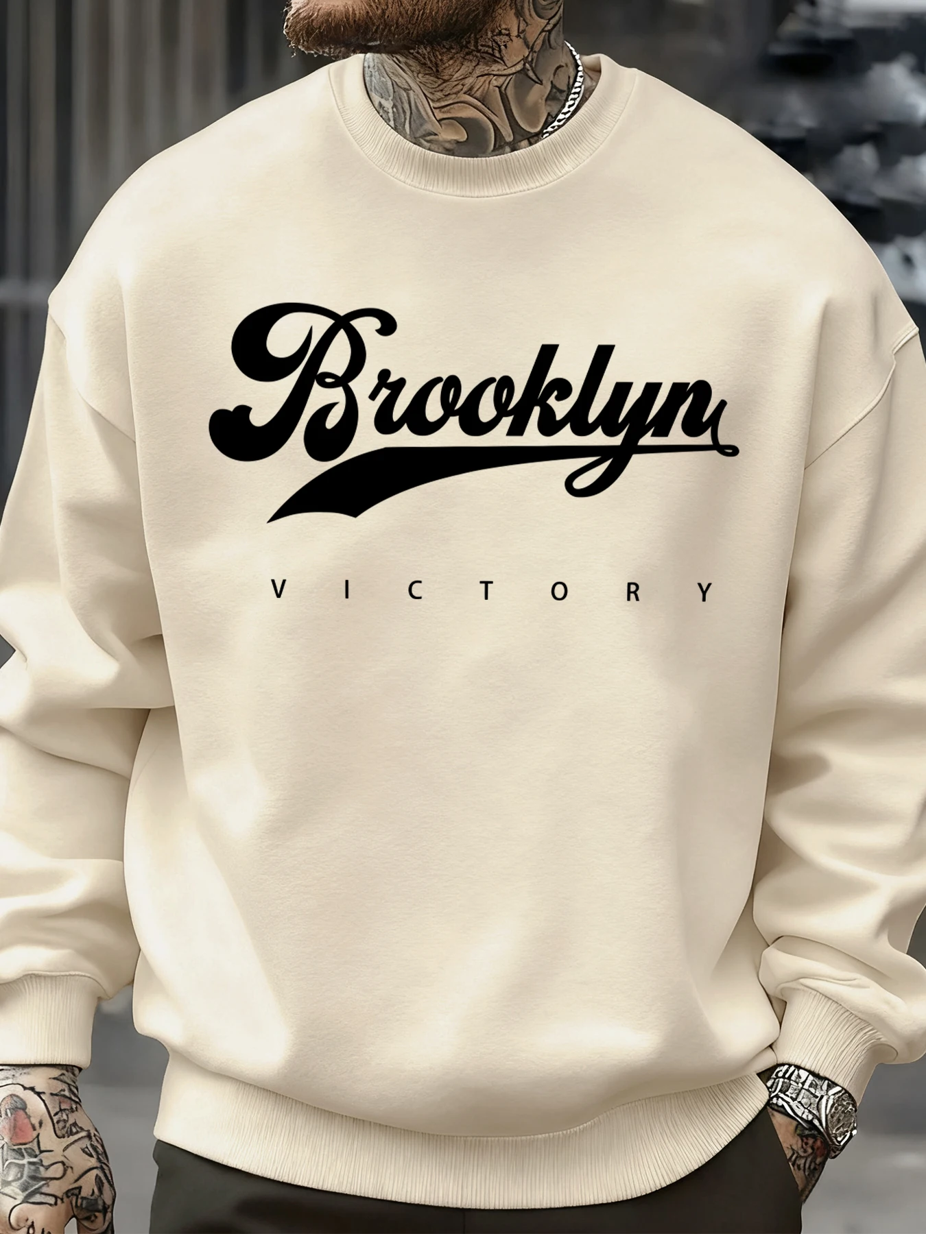 Brooklyn Victory Logo imprimé hommes sweat décontracté col rond Streetwear mode vêtements polaire doux vêtements haut d'automne