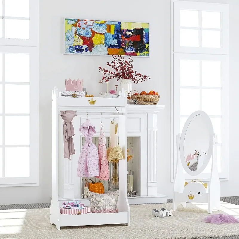 Kids Dress Up Storage, Kids' Costume Organizer Center, Open Hanging Armoire Closet, Kids Armoire with Rack for Toddler 3