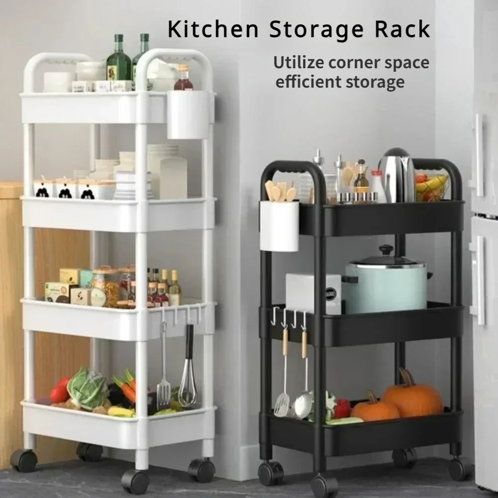 

Trolley Storage Rack 3/4/5 Tier Snacks Storage Rack with Wheels Plastic Gap Organizer Cart Vegetable Basket Rolling Cart