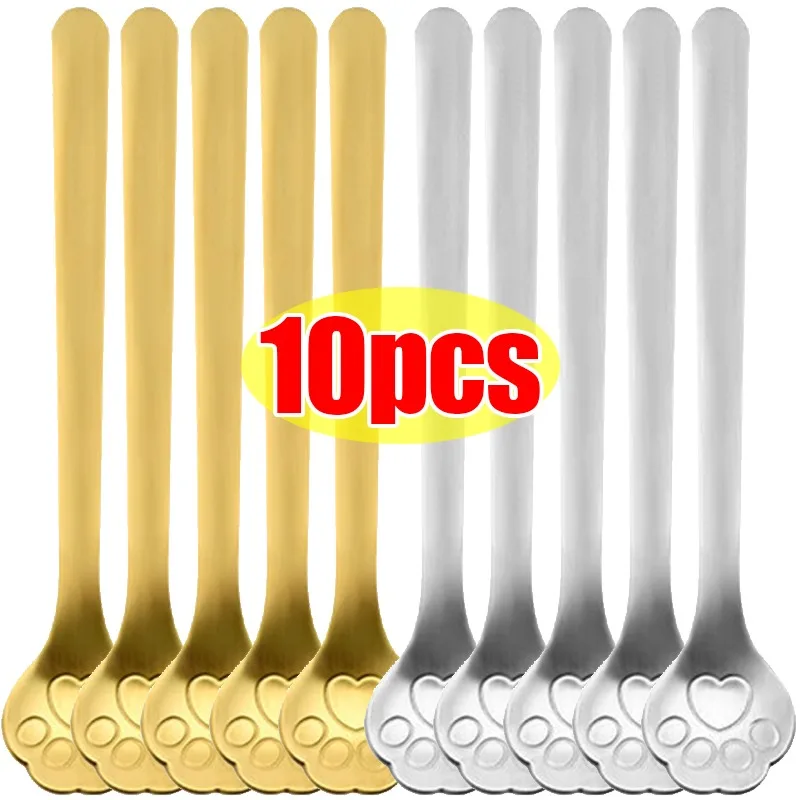 Mini cute cat claw spoon stainless steel ice cream coffee dessert teaspoon scoops 10/1PCS kitchen spoons tableware accessories