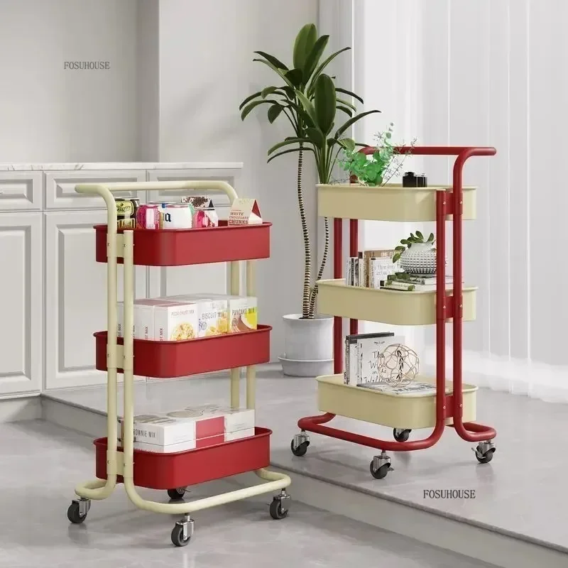 2/3/4-Tier Carbon Steel Trolley with Wheel Bar Kitchen Bathroom Bedroom Storey Snacks Storage Rack cart Makeup Organizer c