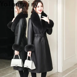 Autumn Winter Genuine Sheepskin Leather Jacket Women Elegant Down Jackets for Women 2024 Fox Fur Collar Down Coats Windbreaker