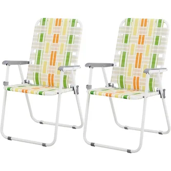 Set of 2 Webbed Foldable Lawn Chairs – Steel Frame Outdoor Seating 1