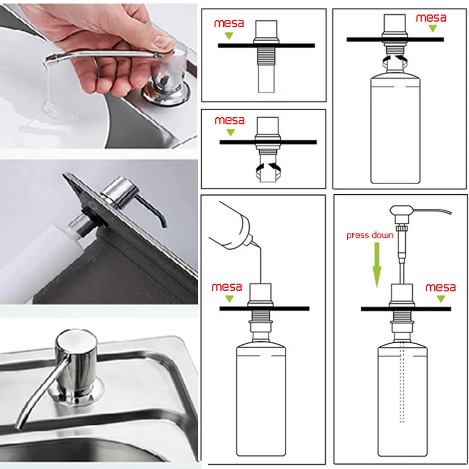 Kitchen Sink Soap Dispenser Brushed Soap Bottle Bathroom Manually Press Soap Bottle Kitchen Accessories 300ML 6