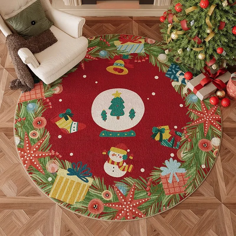 Christmas Tree Living Room Carpet Festive Snowflake Gift Round Bedroom Rugs Warm Atmosphere Colorful Soft Mats 러그 Ковер Alfombra