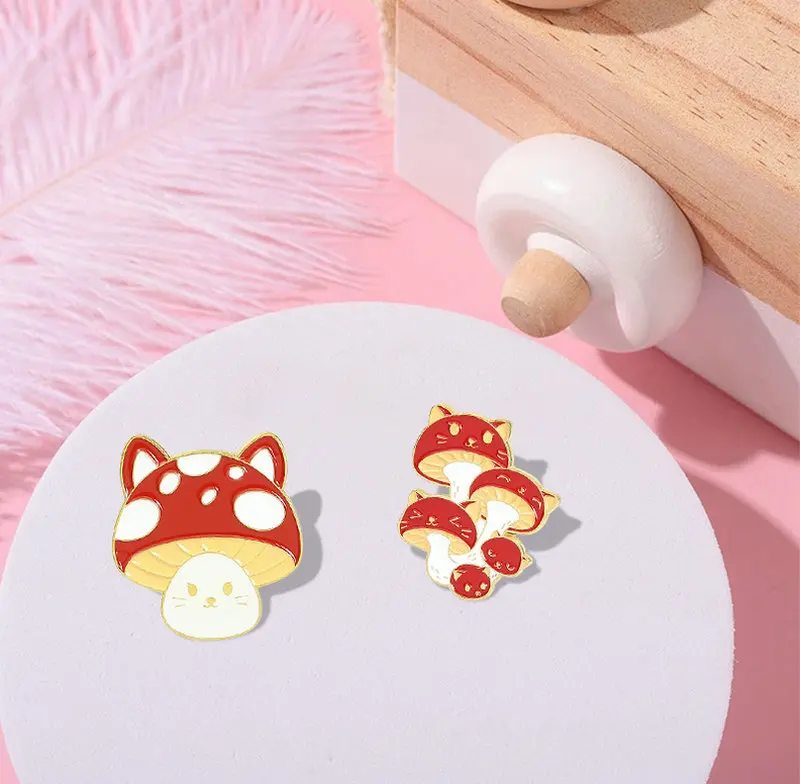 

Cat Face Mushroom Enamel Pins Custom Cute Fun Animal Plant Brooch Lapel Badge Bag Cartoon Jewelry Gift for Kids Friends