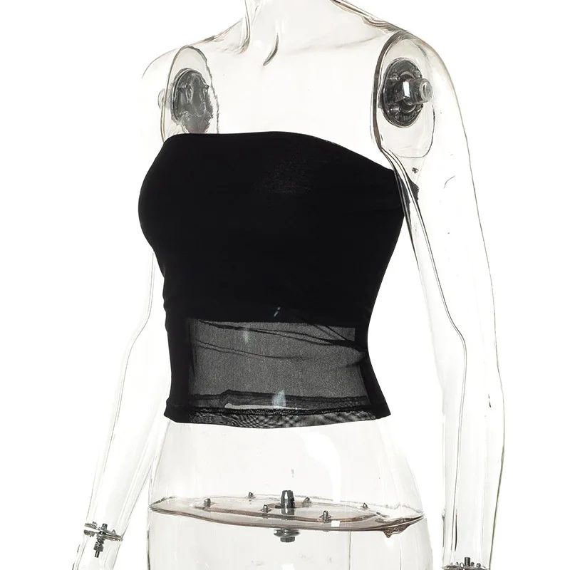 Women Mesh Transparent Cropped Tube Tops