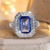 Square Stone Blue Crystal Rings For Women Trendy Silver Color White Zircon Engagement Bands Wedding Jewelry Bridal Birthday Gift