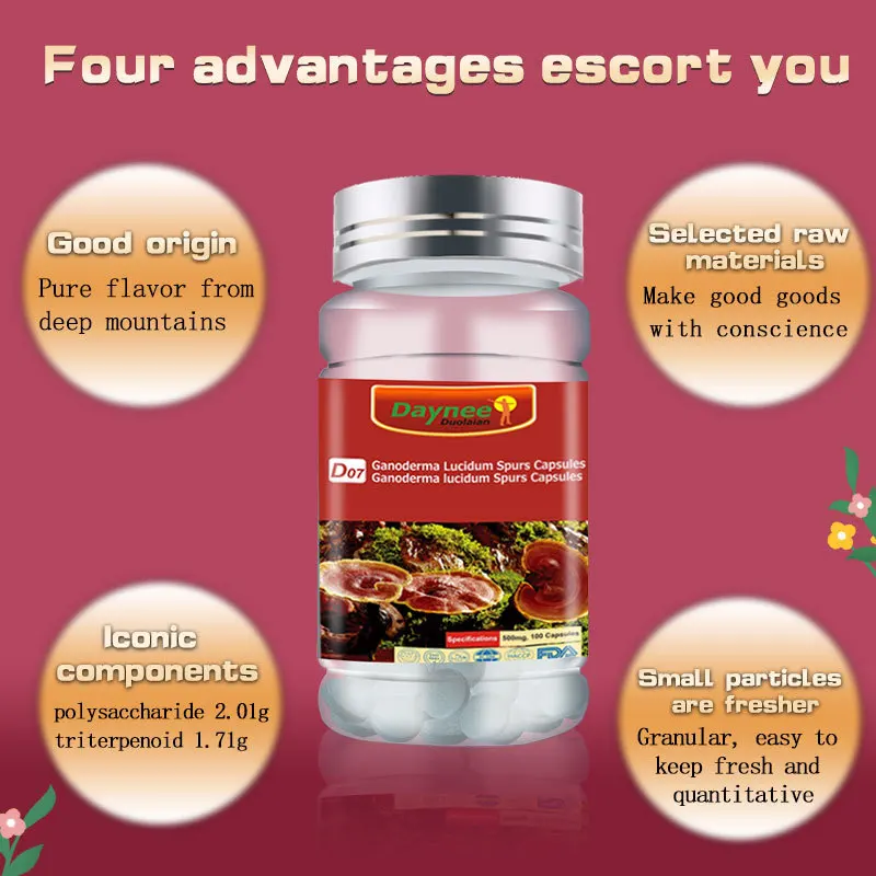 Organic Ganoderma Lucidum Spurs Capsules Reishi Shell-Broken Spore Powder Brain Supplement, Immune Energy Mood Stress Support