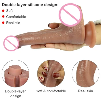 Real Skin Realistic Dildo Powerful Suction Cup Penis Sex Toy Flexible G-spot Dick with Curved Shaft and Ball Toys for Adults 18 4