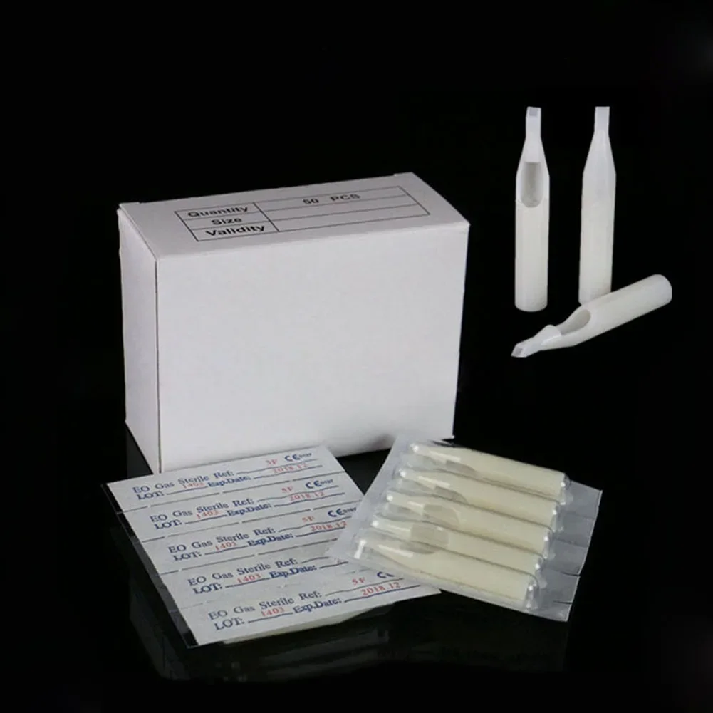 100Pcs Sterile Assorted Tattoo Tips Kit Disposable White Plastic Nozzles Needle Tube RT DT FT OF Tattoo Gun Grip Accessories