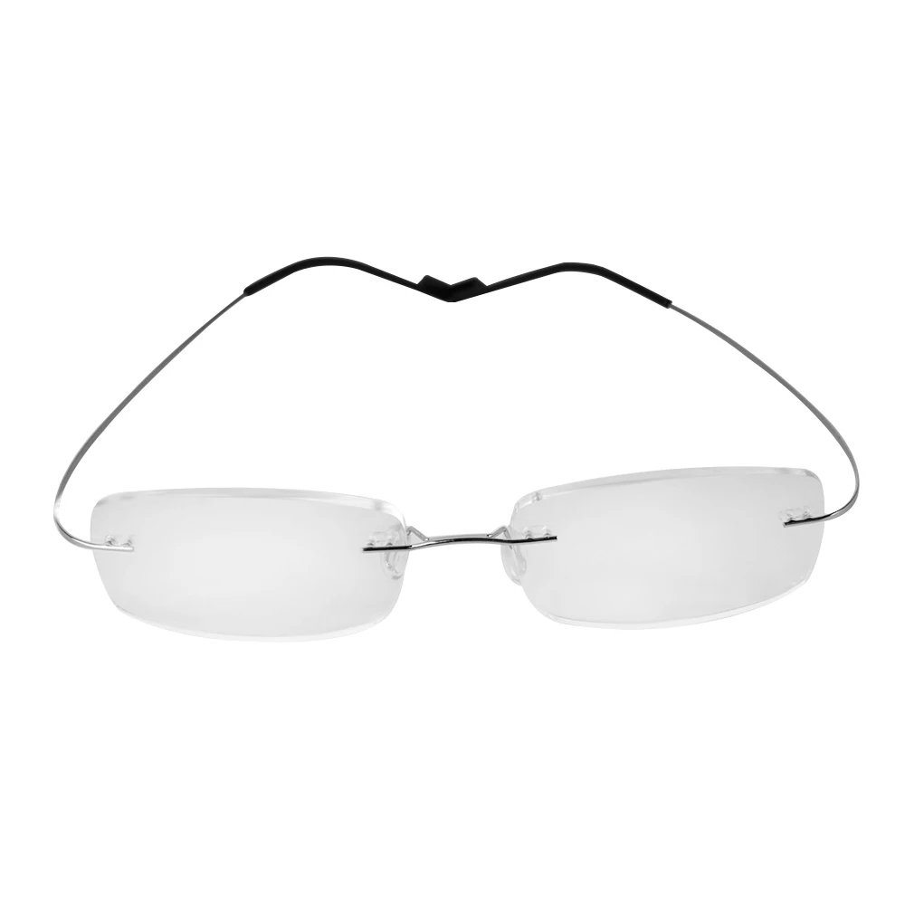 Memory Titanium Rimless Reading Glasses Fashion Blue Anti-Light Glasses Men Square Farsight Glasses For Women +1.0+3.5