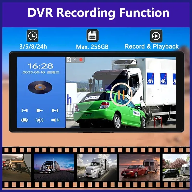 녹음기 모니터 터치 분할 스크린 트럭 버스 DVR 블랙 박스, AHD 1080P 리버스 IR 나이트 비전 백업 카메라용, 10.36 인치 4 채널