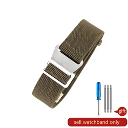 Durable Elastic Nylon Watch Strap - French Parachute Style - 22mm (Army Green - Steel)