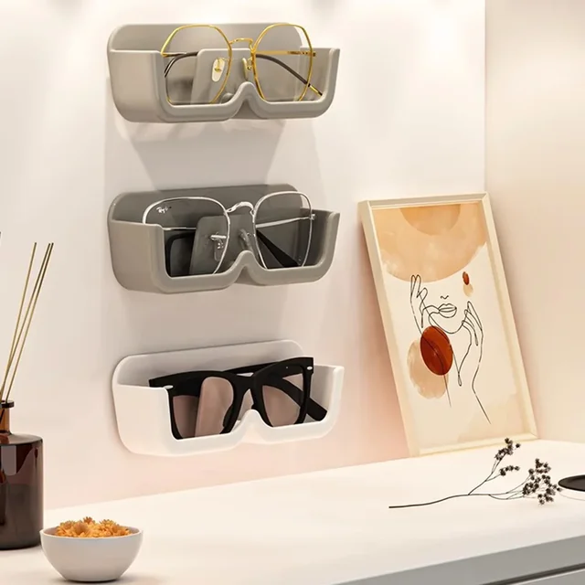 Vitrine en verre haut de gamme, boîte de rangement de lunettes, support de rangement mural perforé gratuit pour lunettes de soleil, rangement de lunettes de soleil pour la maison 2