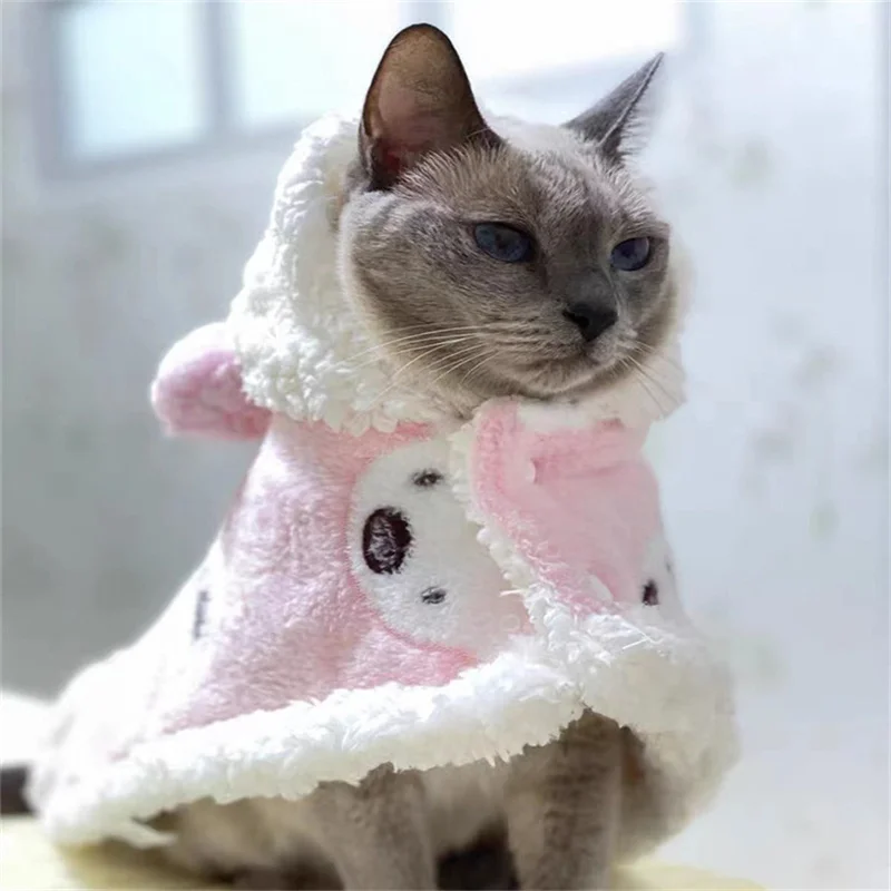 Dog windbreaker with hat small dog clothes lovely bear cloak warm blanket