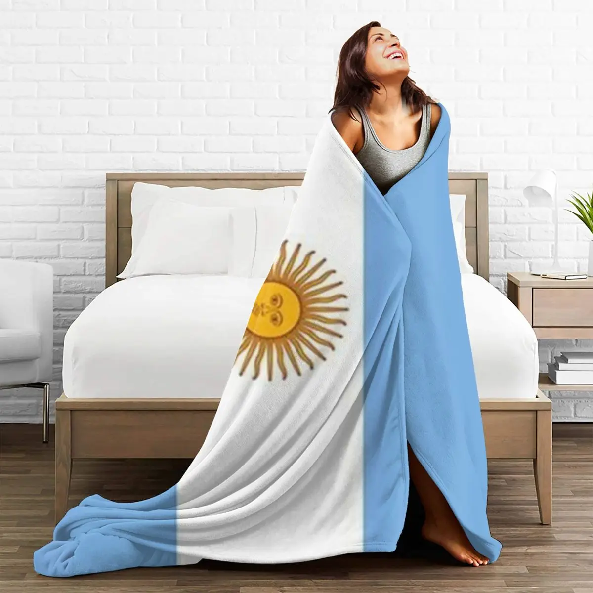 Argentina Flag Super Soft Blankets Blue and White Travelling Throw Blanket Winter Funny Custom Flannel Bedspread Sofa Bed Cover 5