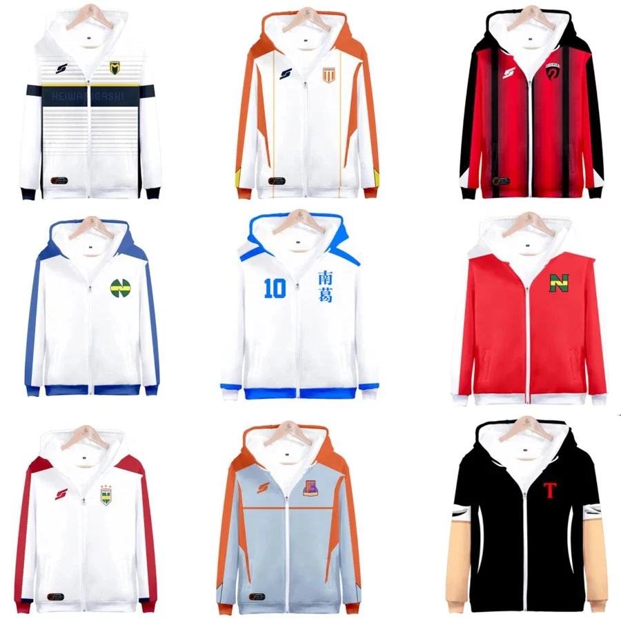 

print Anime Captain Tsubasa Ozora Tsubasa Kojiro Hyuga Costume Unisex Hoodie Zipper Hooded Jacket Soccer Jerseys Uniform