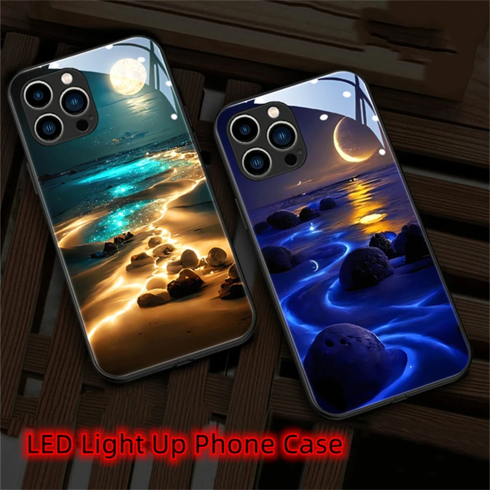 Cute Landscape Trend Voice Control LED Light Phone Case Back Cover For iPhone 15 14 13 12 11 Pro Max Mini X XS XR SE2020 Plus