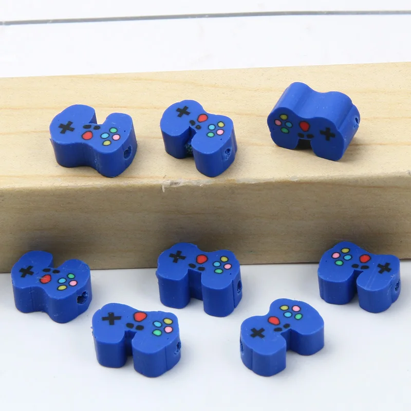 20/50pcs 10x7mm Blue Clay Beads Game Remote Control Pattern