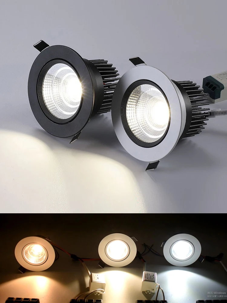 COB LED Downlight Spot Light 3W 5W 7W 10W Dimmable 220V Black Silver White Finish