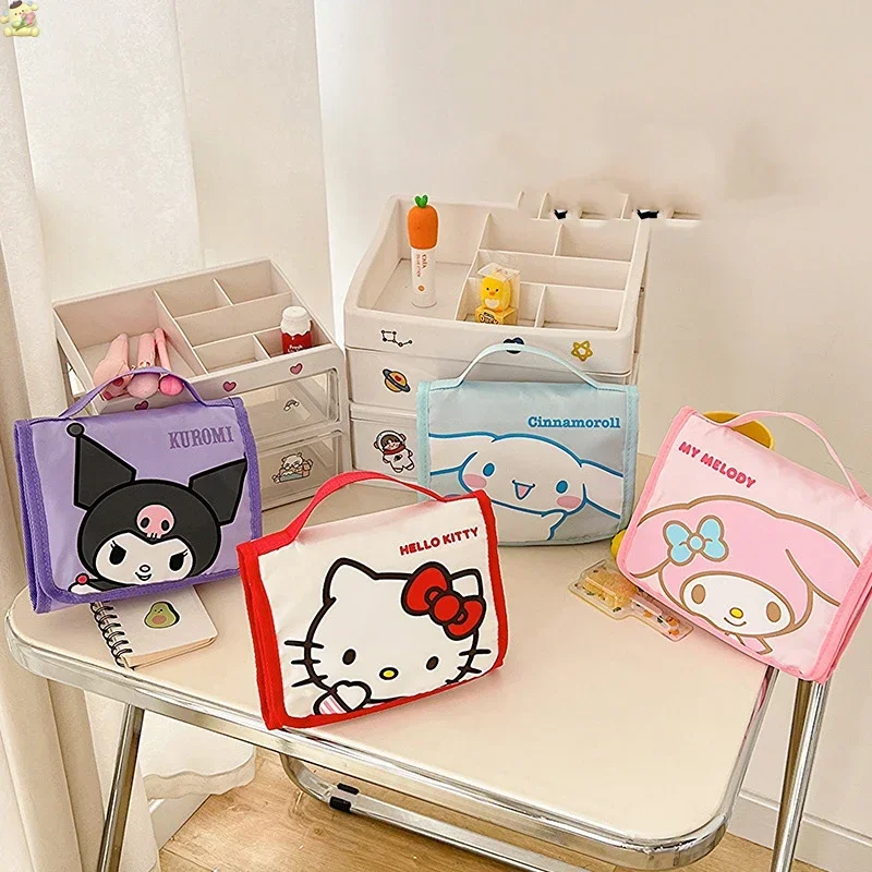 

Sanrio Kawaii Hello Kitty Cosmetic Bag Cartoon Kuromi Travel Foldable Large Capacity Cosmetic Storage Bag Student Pencil Case
