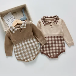 Barboteuse tricotée en coton doux pour bébé fille, combinaisons à manches longues à carreaux pour nouveau nés, vêtements pour enfants, nouvelle collection printemps automne 2022 