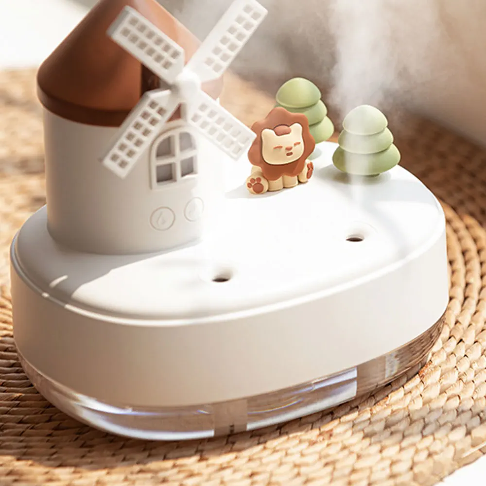 

2W Cartoon Windmill Double Nozzle Spray Home Air Humidifier Portable USB Night Light Music Box Perfume Essential Oil Diffuser