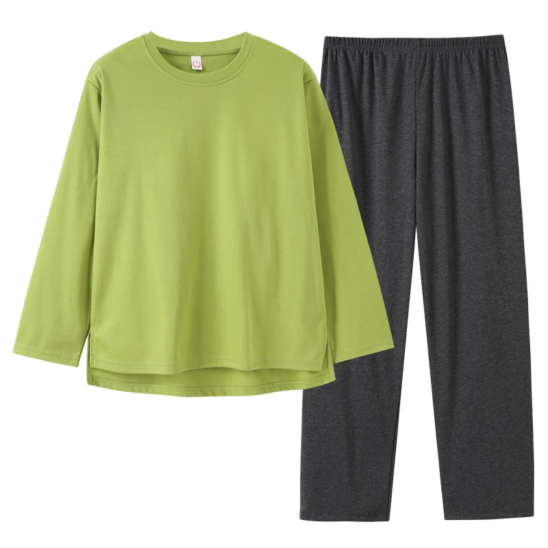Pajamas Women's New Spring Combed Cotton Pullover Solid Women's Home Wear Simple Casual Large Size Long Sleeve Suit with Cushion