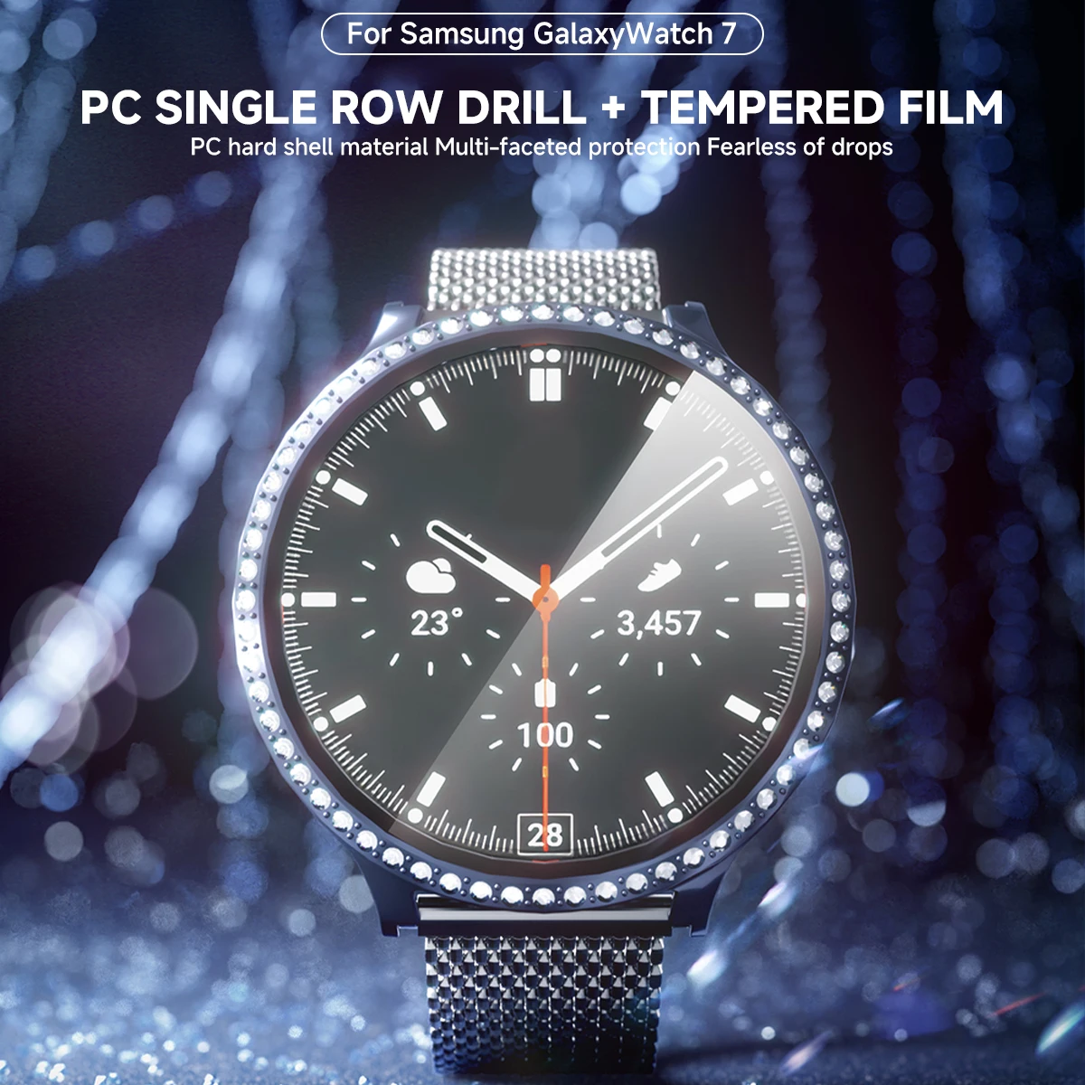 Sparkling Diamond Glass Case with Screen Protector for Samsung Galaxy Watch 7