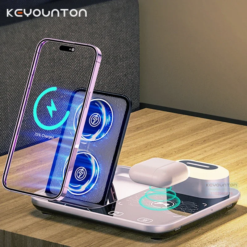 Supporto Per Caricabatterie Wireless Veloce A Led Pieghevole 3 In 1 Per Iphone 15 14 13 12 11 Apple Watch 6 Airpods Pro3 Iwatch 8 7 Stazione Di Ricari