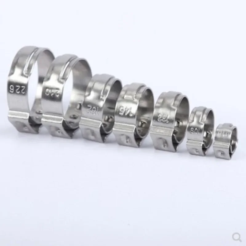Single Ear Hose Clamps 5pcs-20pcs In bags 5.8-23.5mm 304 Stainless Steel Ear Stepless Pipe Cinch Clamps Rings