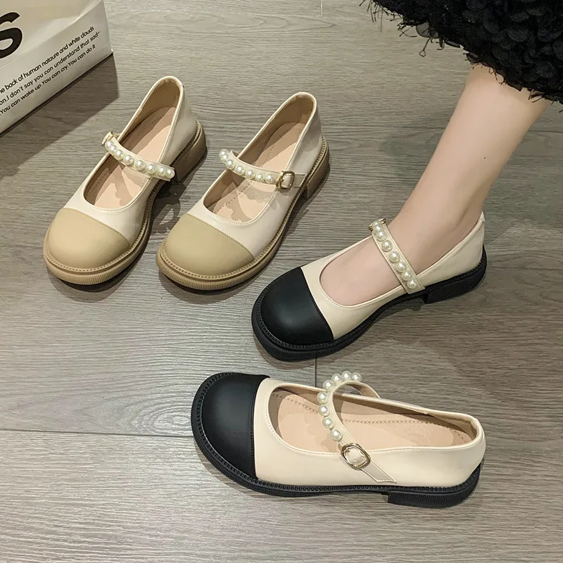 2023 Spring New Women's Leather Shoes Fashion Pearl Design Korean Version of Mary Jane Casual Loafer Flat Women's Shoes