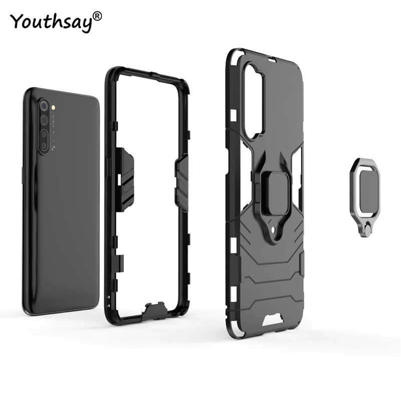 Enhanced Protective Armor Case with Finger Ring Stand and Robot Design