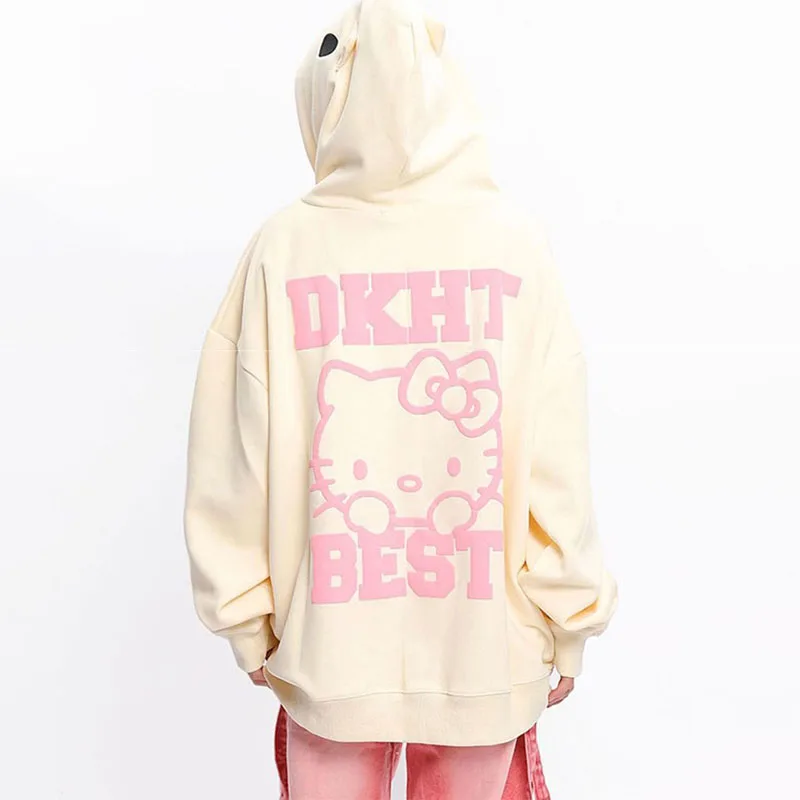 

Новинка, кавайная куртка Sanrio, толстовка с капюшоном из аниме Hellokitty, мультяшный свободный несмываемый кардиган, удобная теплая Милая Толстовка