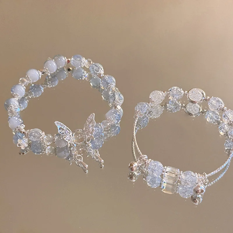 Süße Rosa Kristallperlen-Armbänder für Frauen Modische Schleifenanhänger-Quastenketten-Armbänder Charms Sommer-Schmuck-Accessoires – Detail 11