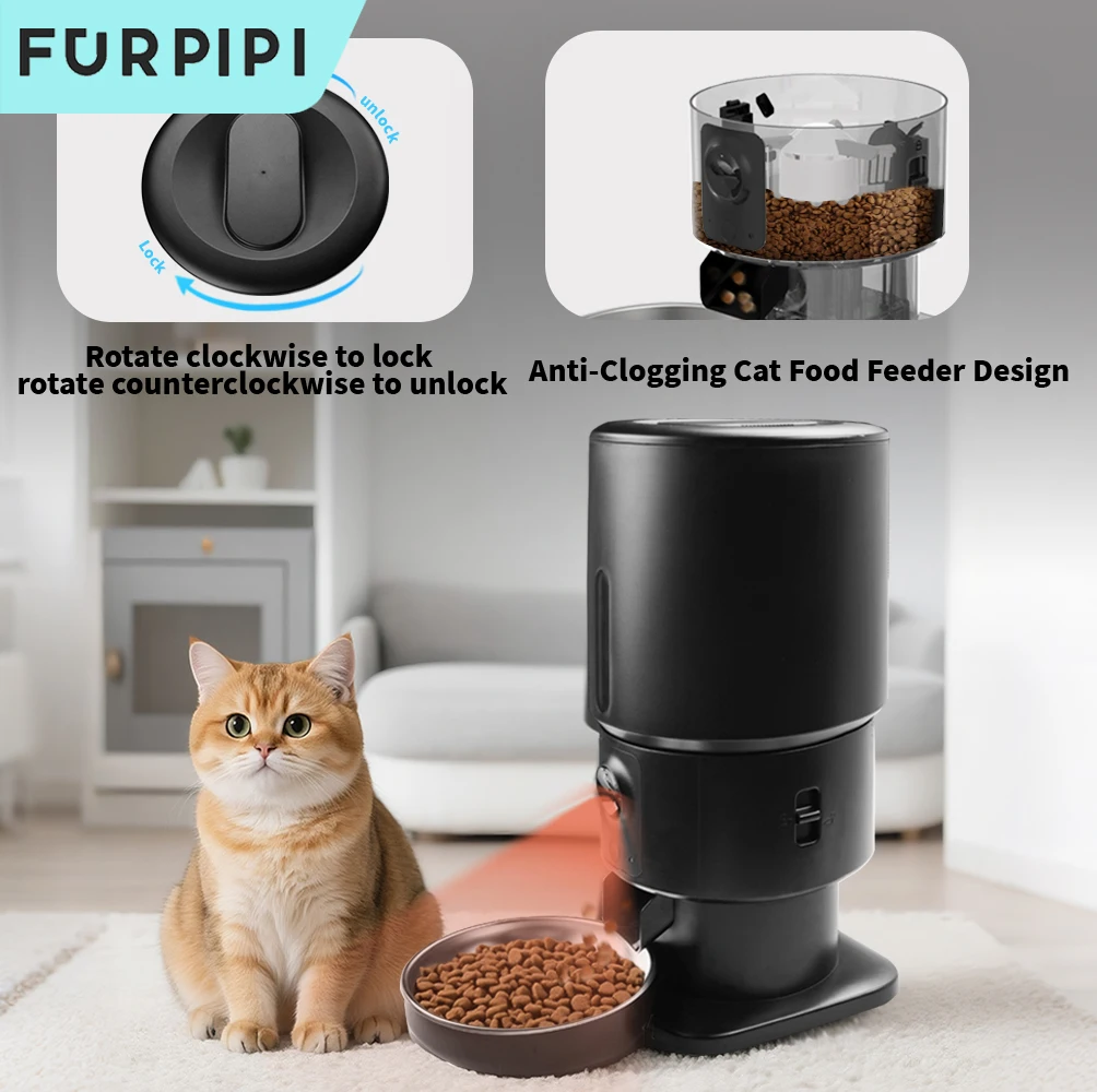 Furpipi 5L Smart Automatic Cat Feeders with 1080P HD Camera 5G WiFi Pet Feeder Tuya APP Control Automatic Cat Dog Food Dispenser