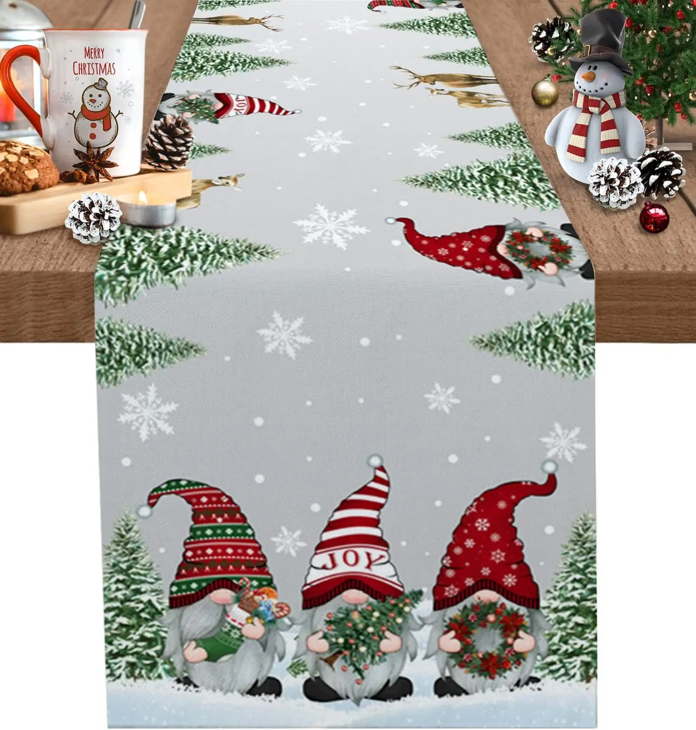 Natale Snow Tree Gnomi Runner Da Tavola In Lino Comò Sciarpe Decorazioni Per La Tavola Inverno Natale Tavolo Da Pranzo Runner Decorazioni Navidad