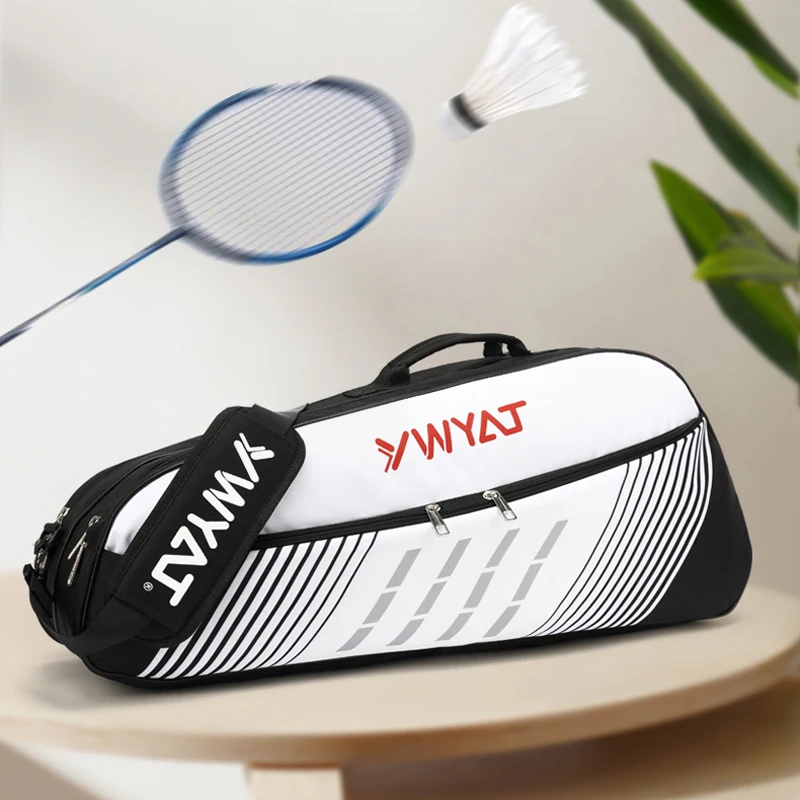YWYAT Badminton Bag for 3 Rackets with Shoes Clothes Compartments Waterproof Fabric Large Capacity Shoulder Sports Bags