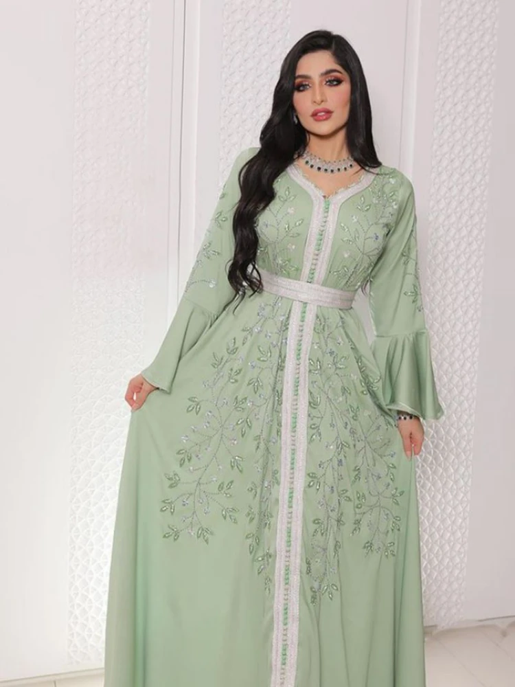 India Turkey Abaya Dubai Muslim Dress Elegant Diamond Wedding Evening Party Long Dresses for Women African Islamic Kaftan Robe