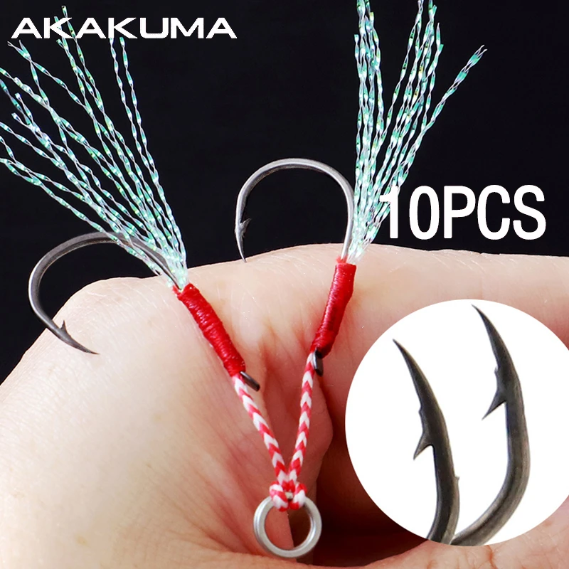 10Pcs Angelhaken Einzel Haken Unterstützen Haken Doppel Haken Angeln Getriebe Jig Kopf Haken Mit Helle Seide