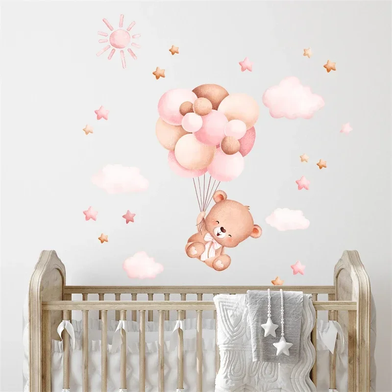 Wall Stickers Cartoon Cute Bear Balloon for Kids Room Living Room Baby Bedroom Decoration