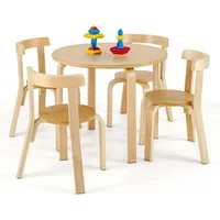 Kids Table and Chair Set, 5-Piece Wooden Activity Table w/ 4 Chairs, Toy Bricks, Classroom Playroom Daycare Furniture 1