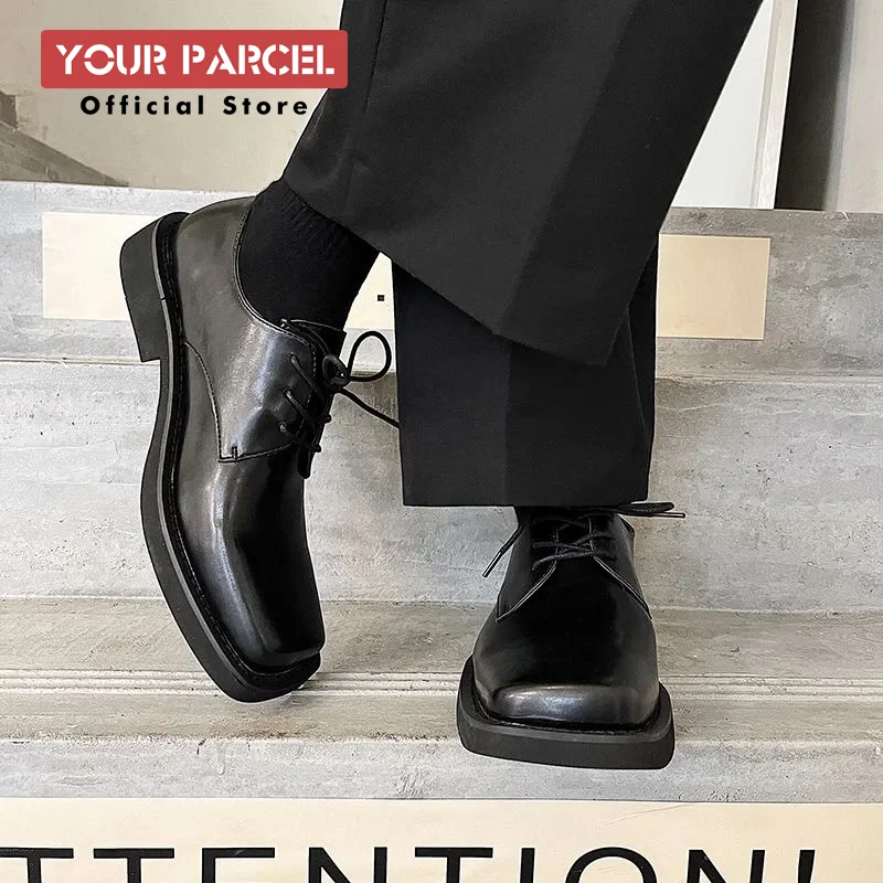 British style Japanese style small leather shoes, men's soft leather niche low top shoes, matte breathable square toe casual
