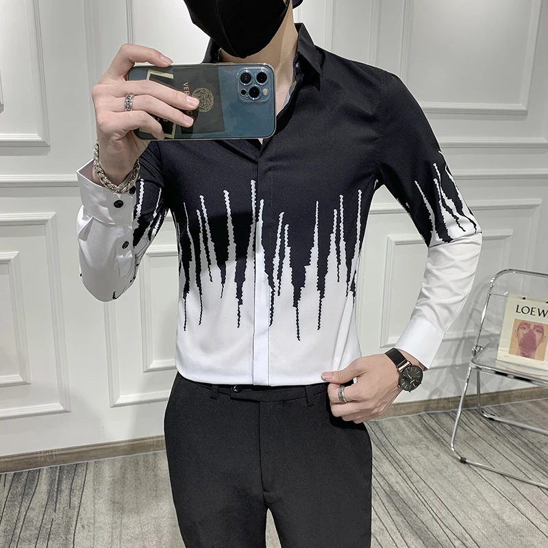 

Креативная модная повседневная роскошная мужская рубашка с 3D принтом и длинным рукавом, летняя новая качественная стирка и одежда, облегающая мужская рубашка