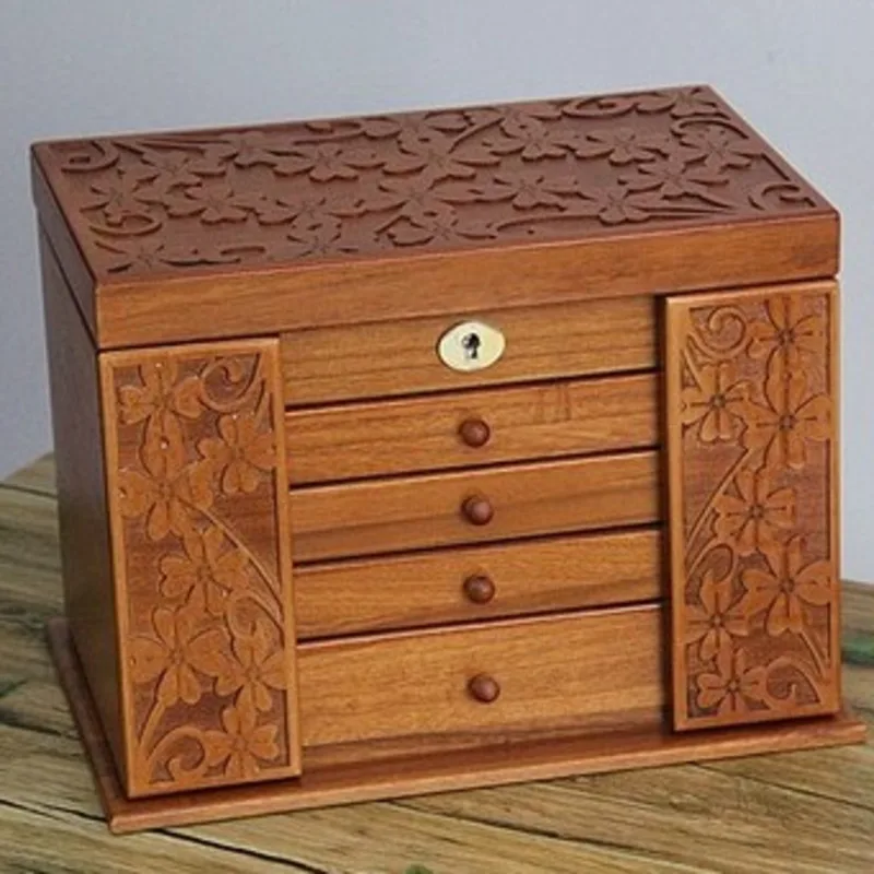 

The new wooden jewelry box Storage Box retro wood clover cosmetic boxes with lock special offer Organization case 34*23*25cm