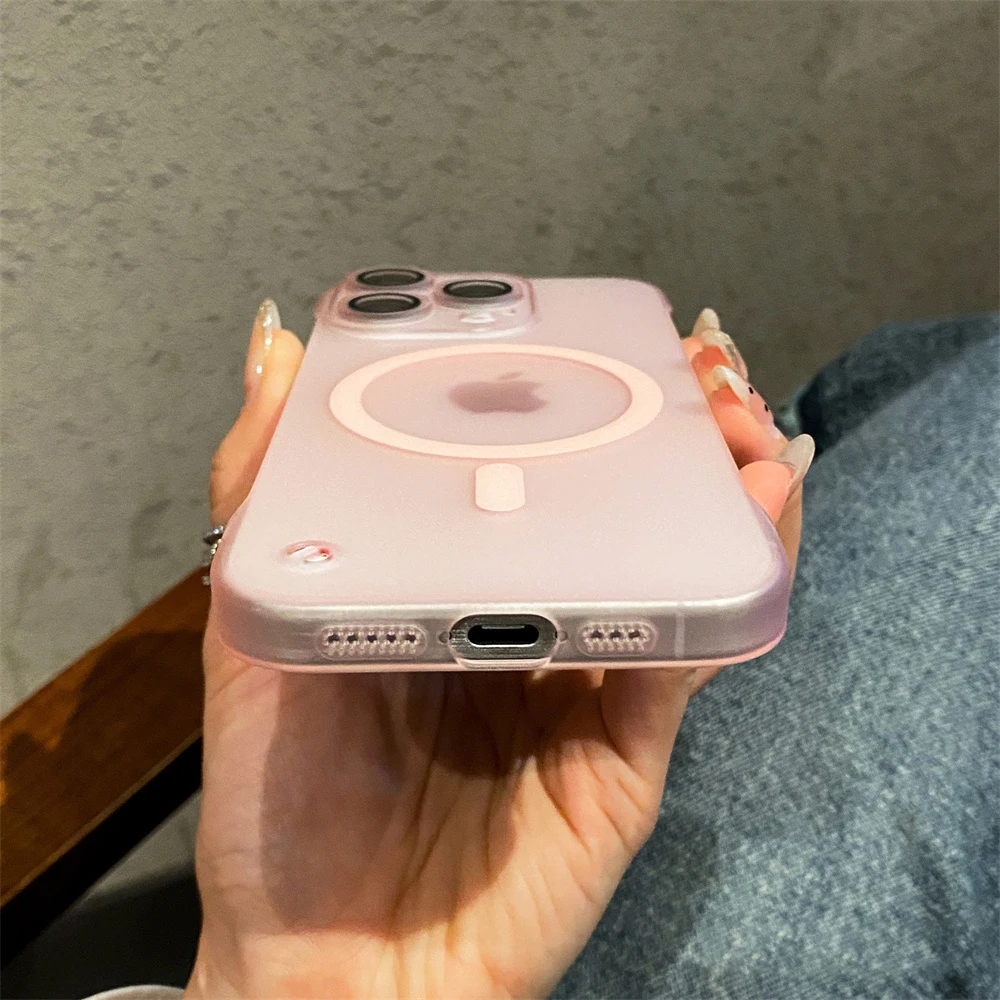 Ultra Thin Magnetic Matte Frameless Phone Case with Lens Protector and Translucent Frosted Back Cover