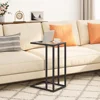 C Shaped End Table Set of 2 Modern Tempered Glass Snack Table Sofa Couch Bed Small Space Use 5